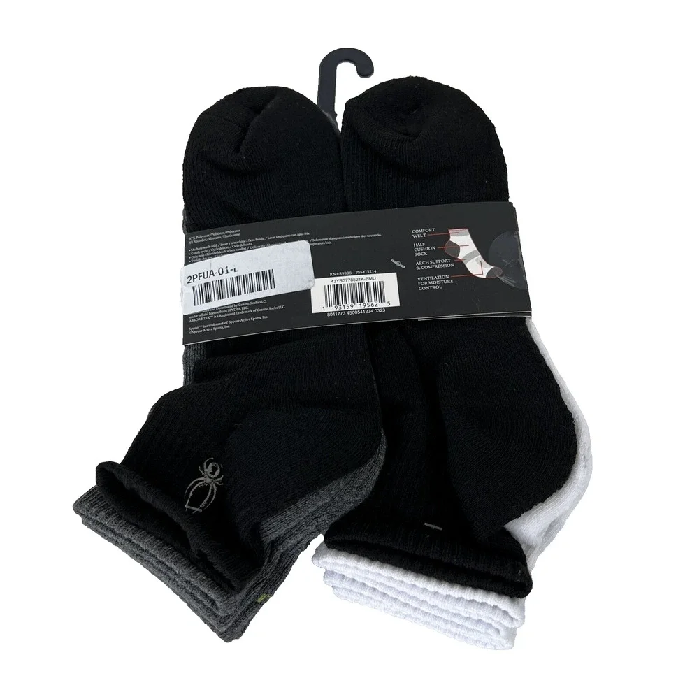 NEW Spyder Men Mesh Quarter Socks 5 Pairs White Black Shoe Size 6 -12 Absorb Tek